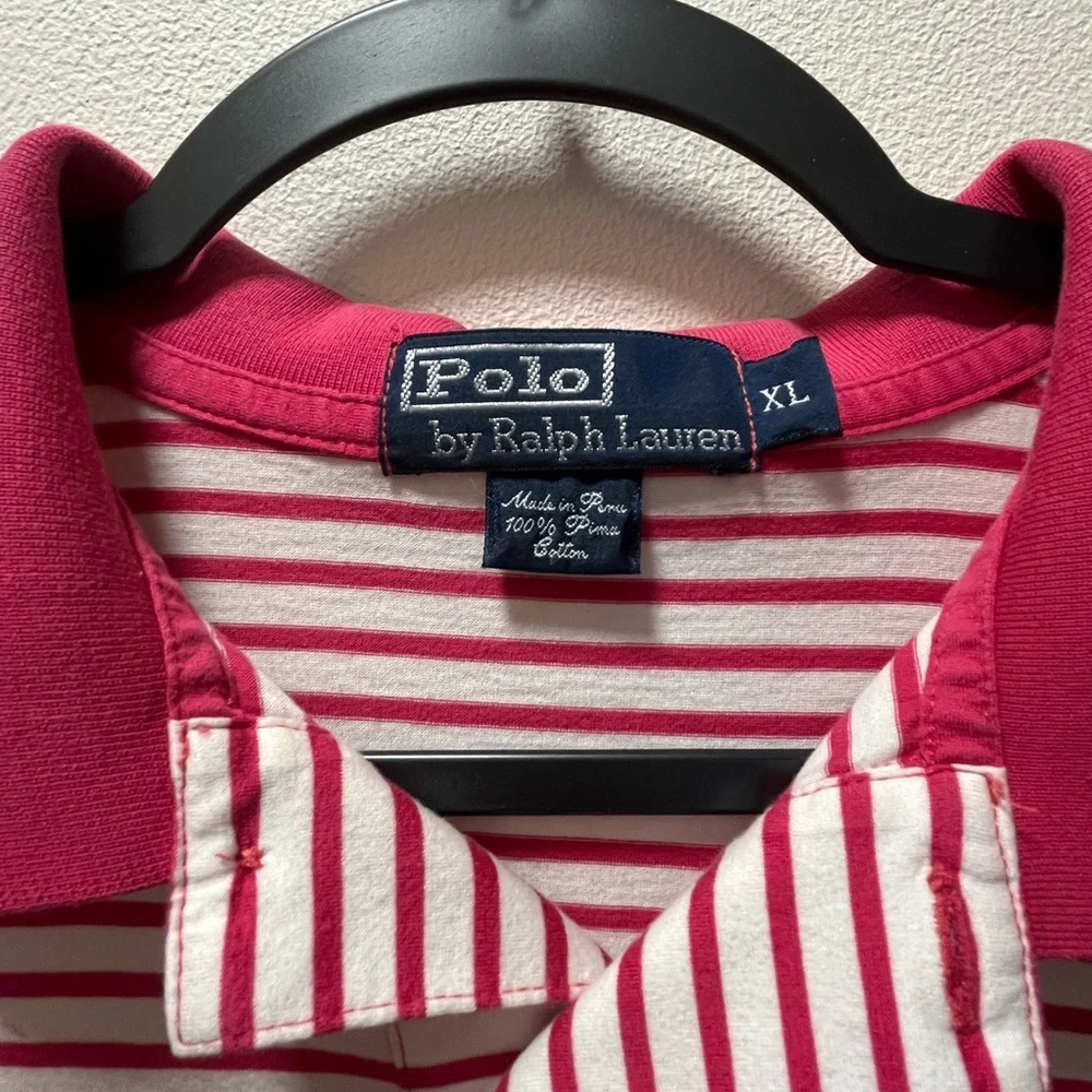 Polo by Ralph Lauren Sporty Classic Casual Polo Shirt, Sz XL, White/Pink Stripes